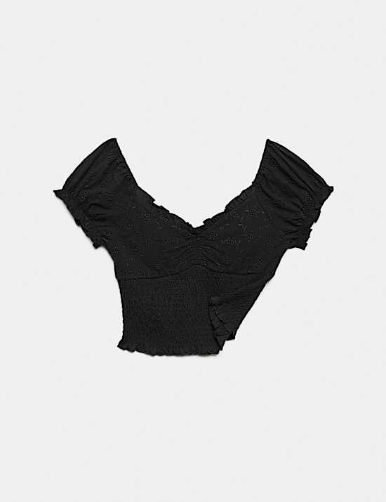 Pure Cotton Broderie Top (6-16 Yrs)