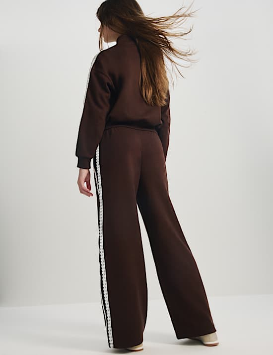 Pantalon de jogging coupe large &agrave; motif brod&eacute; et bordure en dentelle (du 6 au 16 ans)