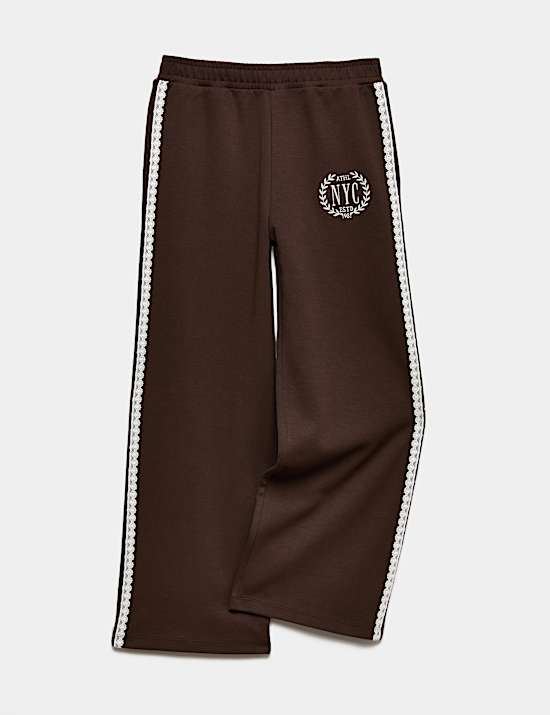 Pantalon de jogging coupe large &agrave; motif brod&eacute; et bordure en dentelle (du 6 au 16 ans)