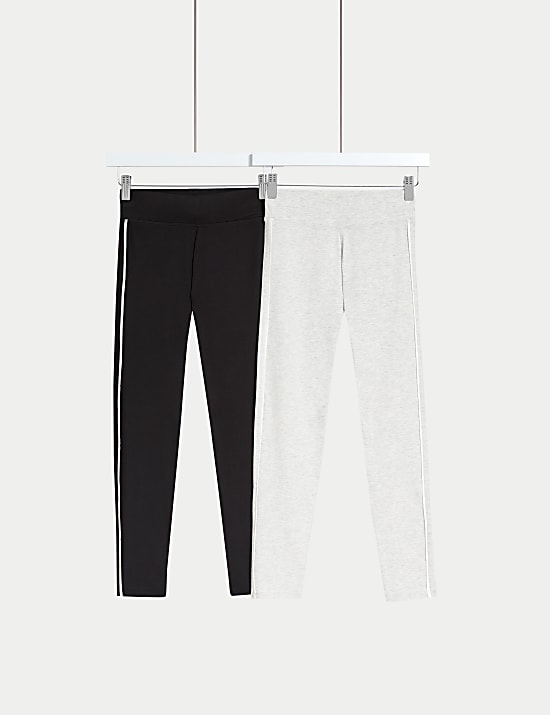 2pk Cotton Rich Side Stripe Leggings (6-16 Yrs)