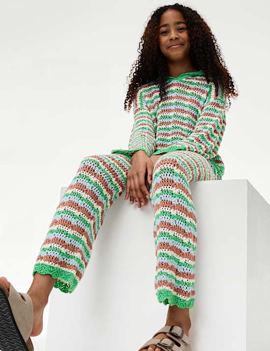 Cotton Blend Knitted Striped Trousers (6-16 Yrs)