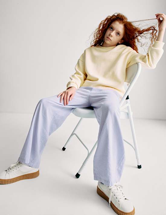 Pantalones cargo de pata ancha en lino (6-16 a&ntilde;os)