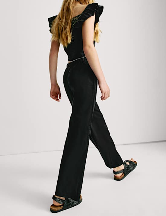 Celana Panjang Kaki Lebar Bahan Linen (6-16 Tahun)