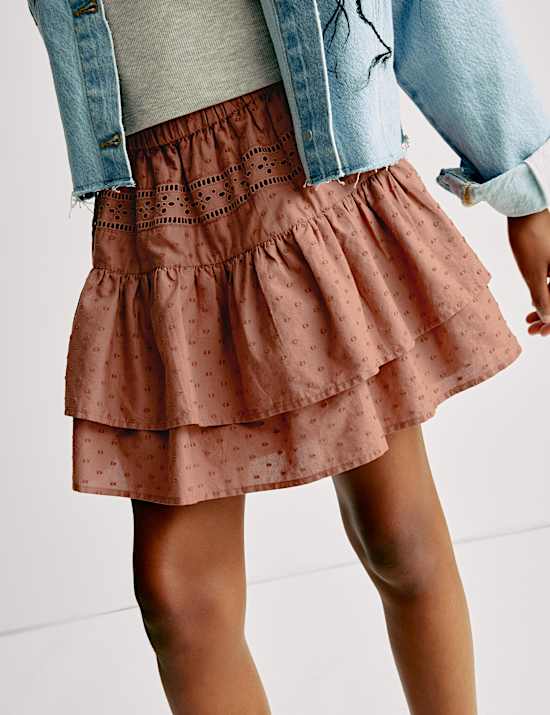 Pure Cotton Cutwork Rara Skirt (6-16 Yrs)