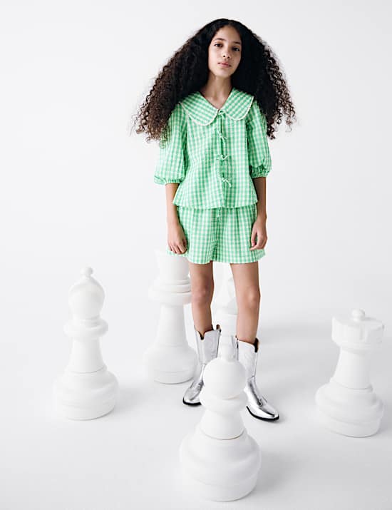 Pure Cotton Gingham Check Shorts (6-16 Yrs)