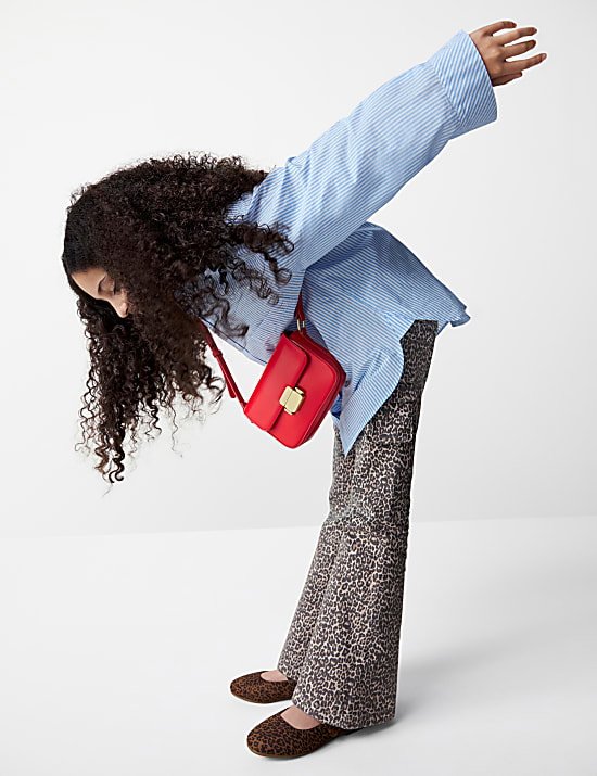 Regular Fit Denim Leopard Print Flared Jeans (2-16 Yrs)