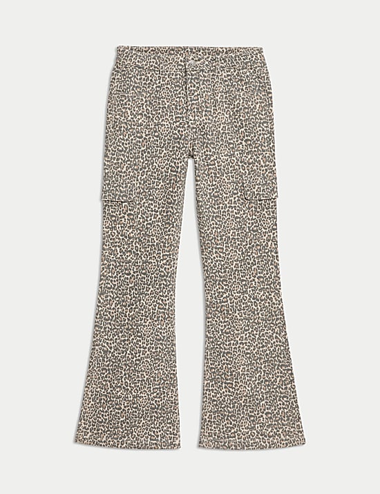 Regular Fit Denim Leopard Print Flared Jeans (2-16 Yrs)