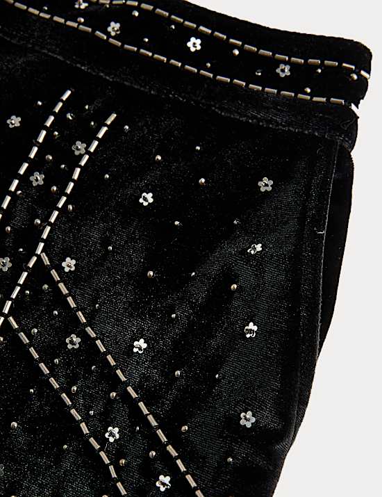 Shorts aus Samt mit Perlen (6–16 J.)