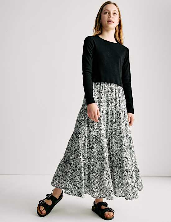 Zuiver katoenen maxi-rok met grappig bloemendessin (6-16 jaar)