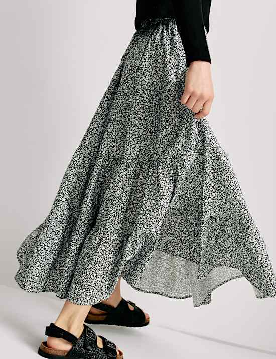 Zuiver katoenen maxi-rok met grappig bloemendessin (6-16 jaar)