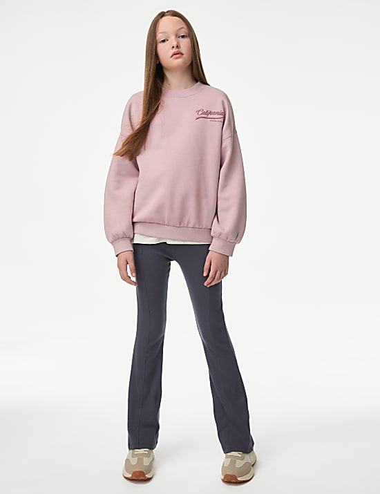 Cotton Rich Ribbed Panel Flared Leggings (6-16 Yrs)