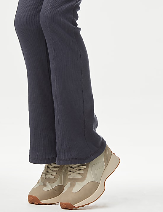 Cotton Rich Ribbed Panel Flared Leggings (6-16 Yrs)