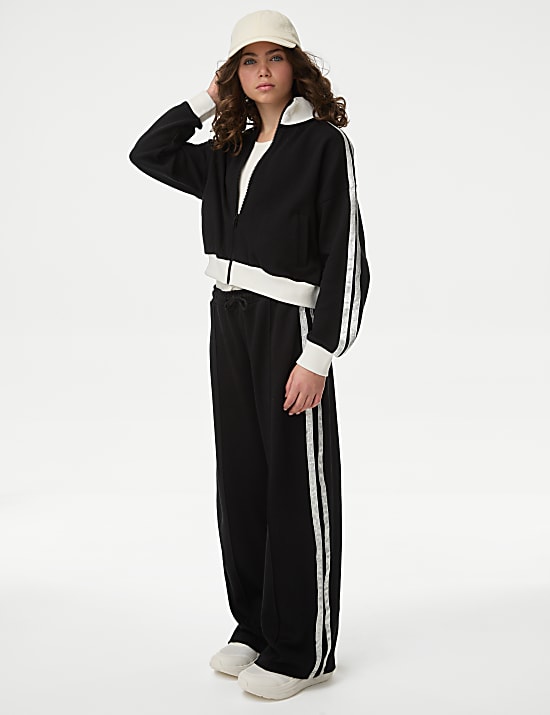 Katoenrijke joggingbroek met zijstreep (6-16 jaar)