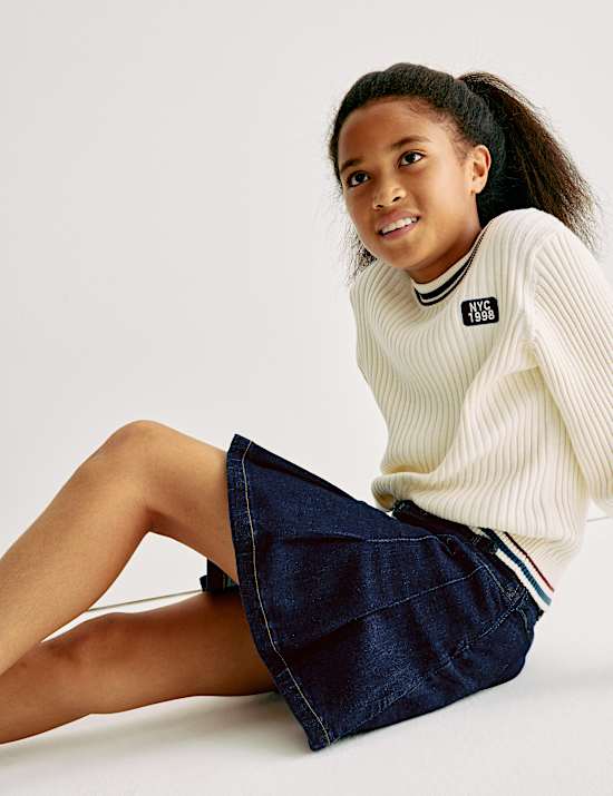 Mini jupe en jean plissé (du 2 au 16 ans)