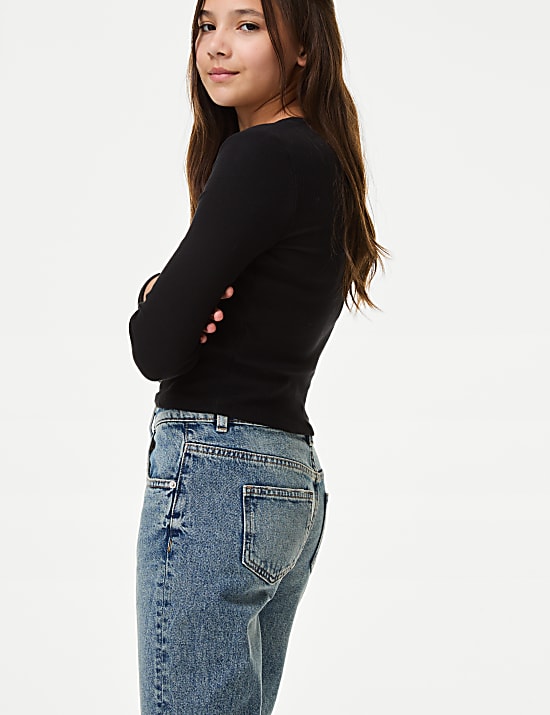 Mom Pure Cotton Denim Jeans (6-16 Yrs)
