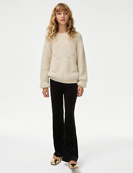 Fluwelen legging met uitlopende pijpen (6-16 jaar)