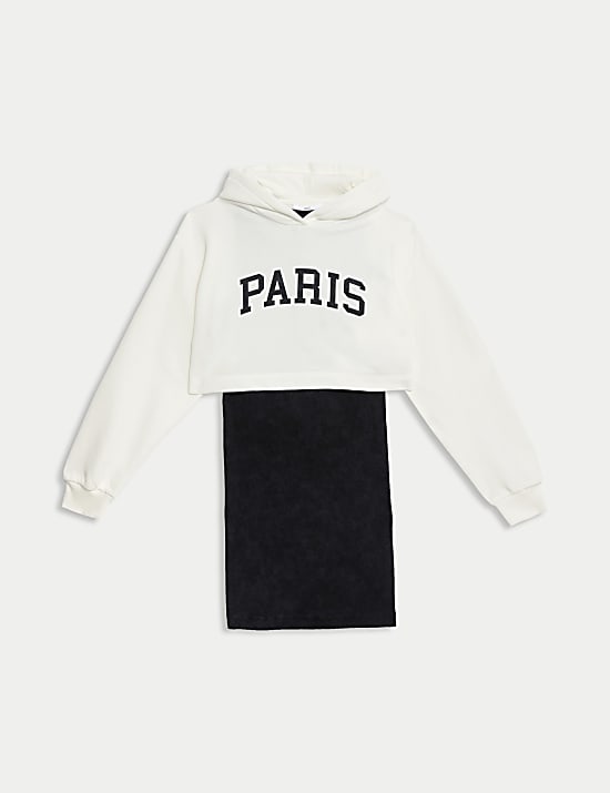 2-delige outfit met hoodie en jurkje met Parijs-motief (6-16 jaar)