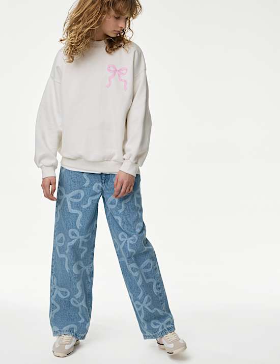 Denim Wide Leg Bow Jeans (6-16 Yrs)