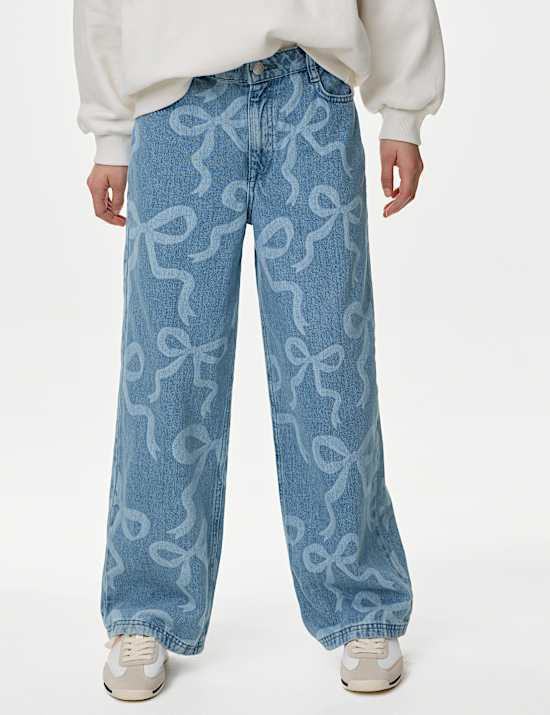 Denim Wide Leg Bow Jeans (6-16 Yrs)