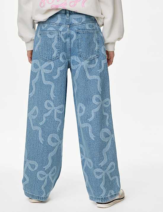 Denim Wide Leg Bow Jeans (6-16 Yrs)