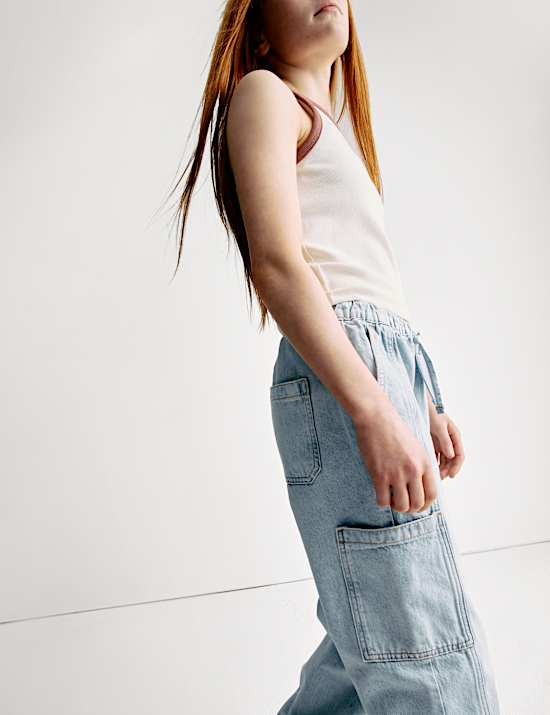 Cuffed Denim Cargo Jeans (6-16 Yrs)
