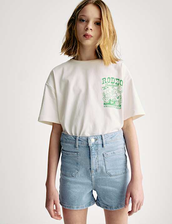 Mom Pure Cotton Denim Shorts (6-16 Yrs)