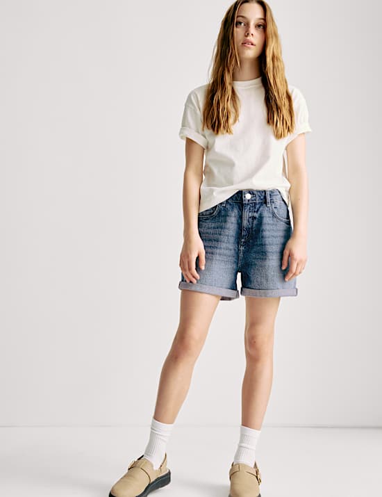 Mom Pure Cotton Denim Shorts (6-16 Yrs)