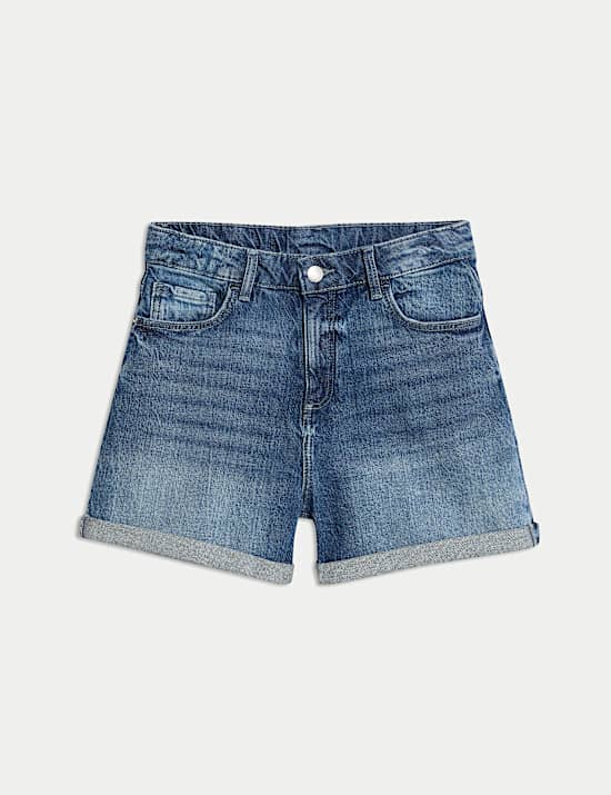 מכנסי ג'ינס קצרים בגזרת מאם מכותנה טהורה (6-‏16 שנים)