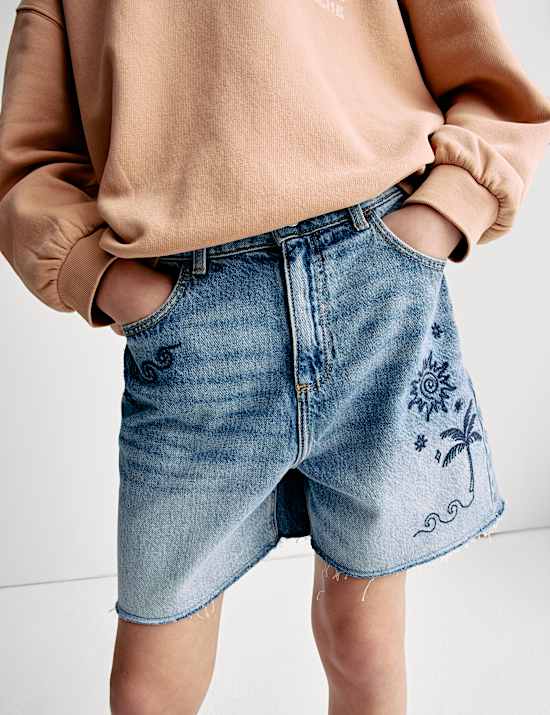 Palm Embroidered Denim Shorts (6-16 Yrs)