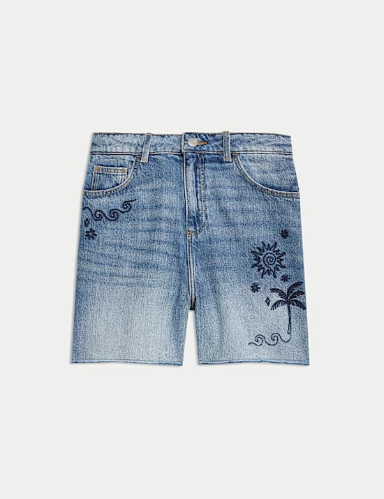 Palm Embroidered Denim Shorts (6-16 Yrs)