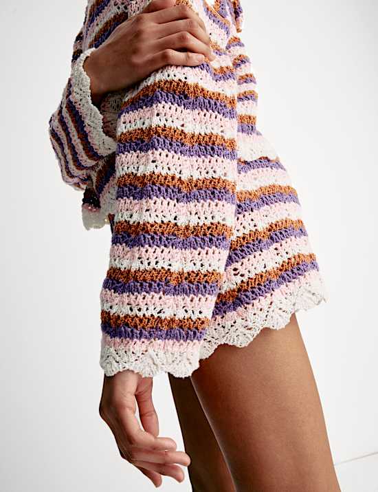 Cotton Blend Knitted Striped Shorts (6-16 Yrs)