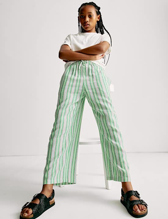 Wide Leg Linen Striped Trousers (6-16 Yrs)