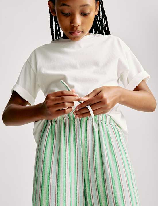 Wide Leg Linen Striped Trousers (6-16 Yrs)