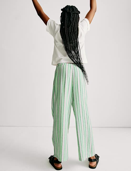 Wide Leg Linen Striped Trousers (6-16 Yrs)