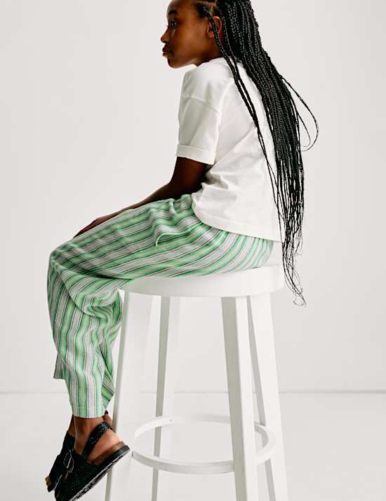 Wide Leg Linen Striped Trousers (6-16 Yrs)