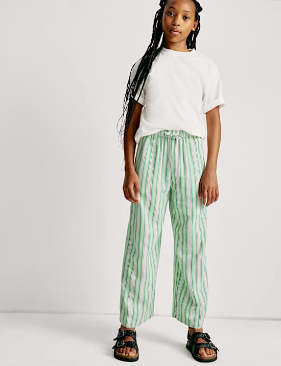 Wide Leg Linen Striped Trousers (6-16 Yrs)