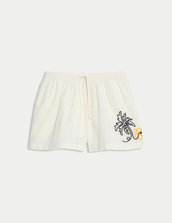 Pure Cotton Tropical Embroidered Shorts (6-16 yrs)