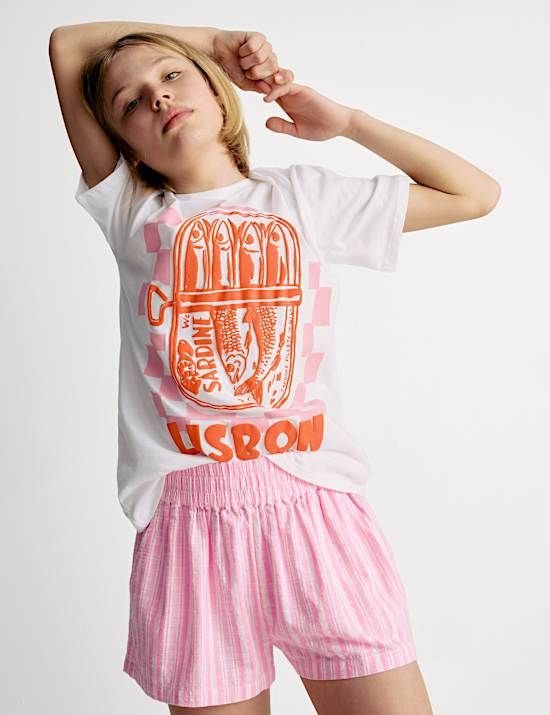 Pure Cotton Striped Shorts (6-16 Yrs)