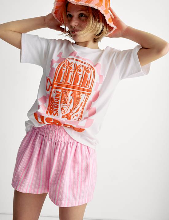 Pure Cotton Striped Shorts (6-16 Yrs)