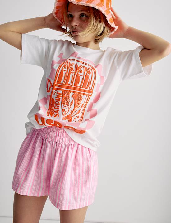 Pure Cotton Striped Shorts (6-16 Yrs)