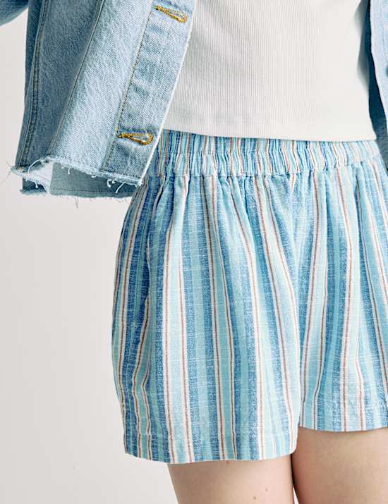 מכנסיים קצרים עם פסים מכותנה טהורה (16-6 שנים)