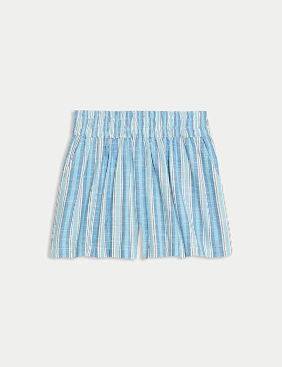 מכנסיים קצרים עם פסים מכותנה טהורה (16-6 שנים)