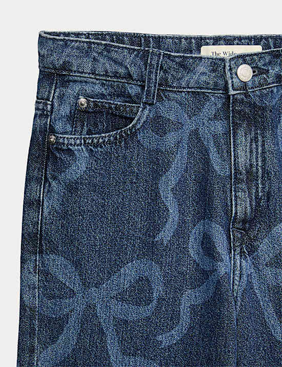 Jeans aus reiner Baumwolle mit weitem Bein und Schleifenprint (2–16 J.)