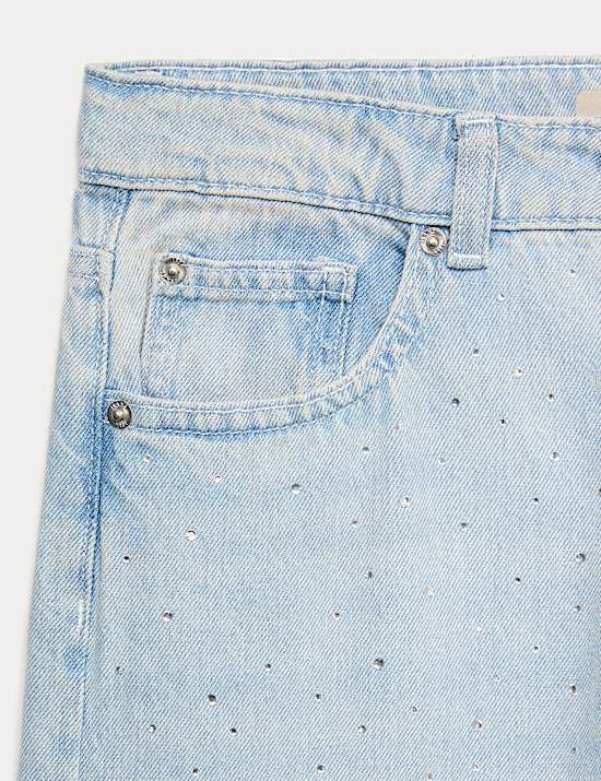 Jeans denim coupe large avec strass (du 6 au 16 ans)