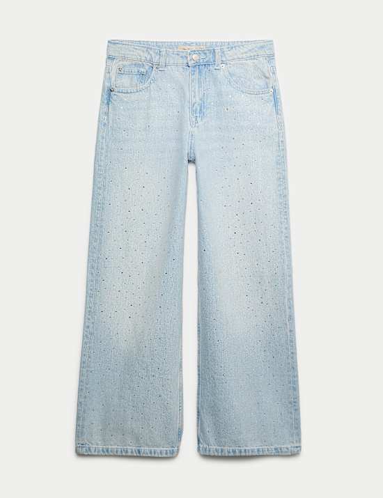 Jeans denim coupe large avec strass (du 6 au 16 ans)