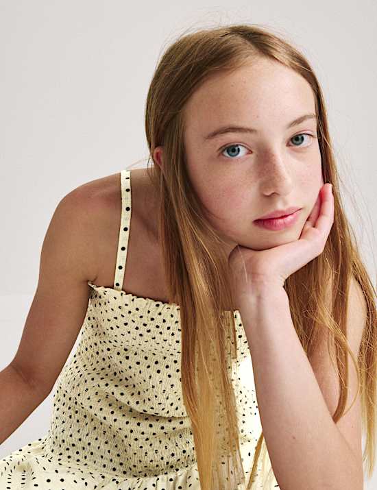 Robe fronc&eacute;e 100 % coton &agrave; imprim&eacute; pois (du 6 au 16 ans)
