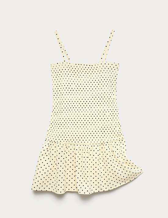 Pure Cotton Spot Print Shirred Dress (6-16 Yrs)