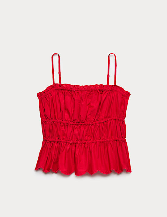 Cotton Rich Shirred Cami Vest Top (6-16 Years)