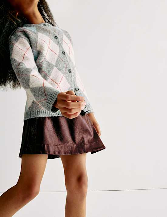 Minirok in A-lijn van imitatieleer (6-16 jaar)