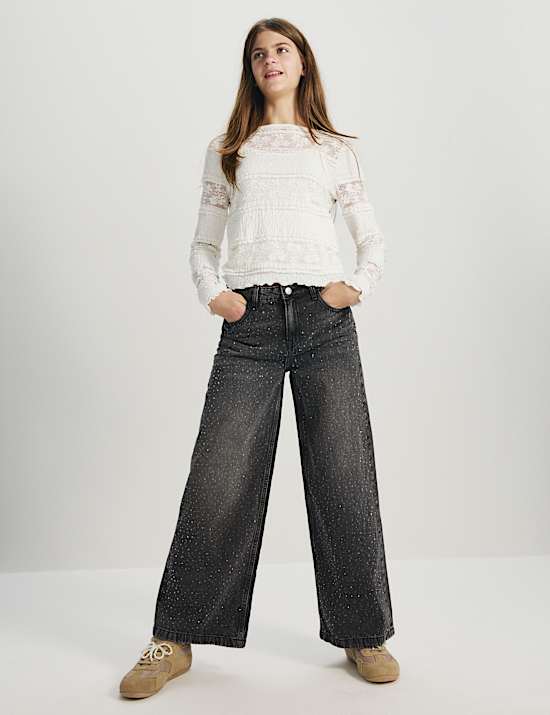 Diamant&eacute; Wide Leg Denim Jeans (6-16 Years)